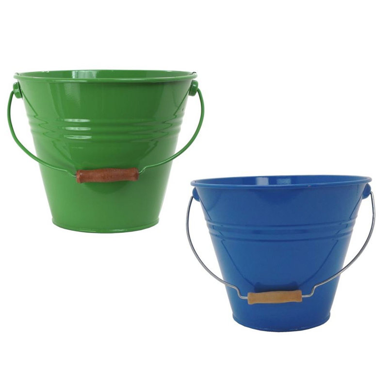 Ensemble de seaux en métal Fun, Bleu / vert pomme