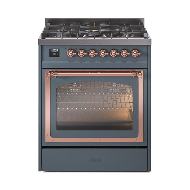 ILVE Nostalgie II Noblesse 30 in Dual Fuel Range, Liquid Propane, Blue Gray/Copper