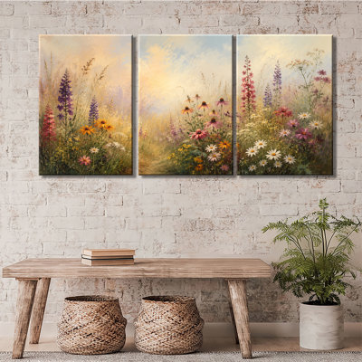 «Wildflower Meadow Sunrise Floral», impression sur toile 3PC