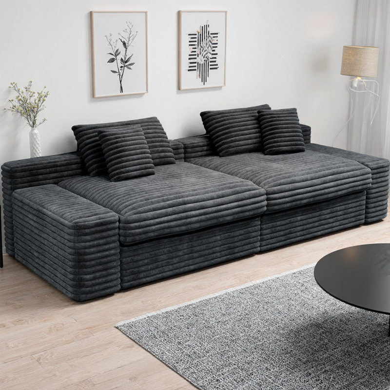 Canapé modulaire 118,1 po avec canapé en tissu de velours côtelé rembourré et modulaire, aucun assemblage requis, combinaison libre de 2 pièces pour le salon