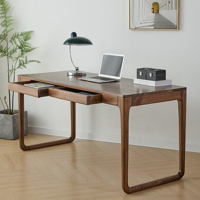 Bureau rectangulaire en bois massif avec tiroirs Walnut, H 29,53 po x l 47,24 po x P 23,62 po