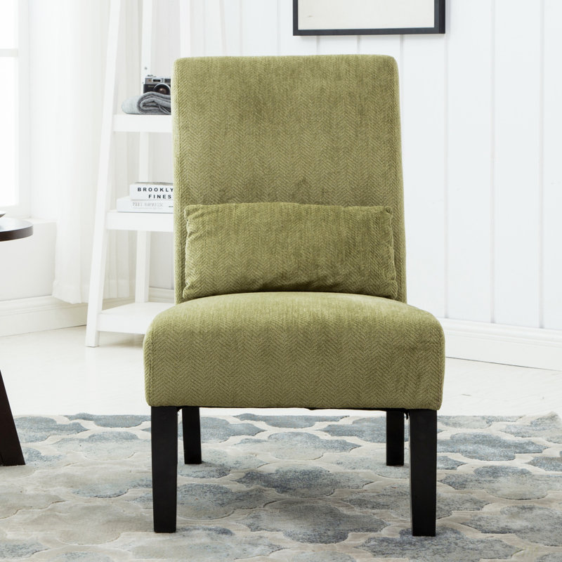 Fauteuil d'appoint sans accoudoirs avec coussin Pisano, Chenille verte