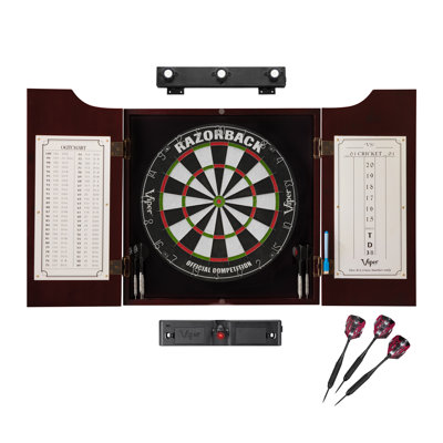 Viper Razorback Sisal Dartboard, Hudson Mahogany Cabinet, Shadow Buster Dartboard Lights & Throw Line Light