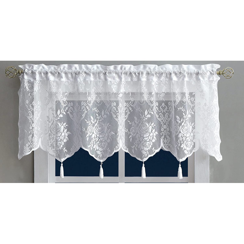 Crichton Floral Scalloped Kitchen Curtain, White