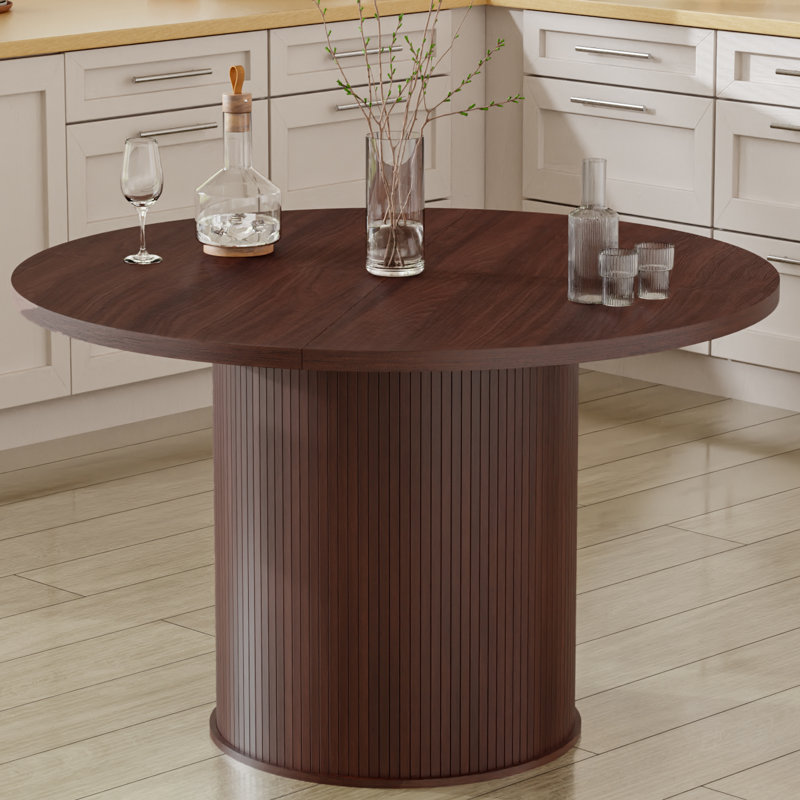 48"W Round Dining Table Seats 6, Without Storage, Walnut