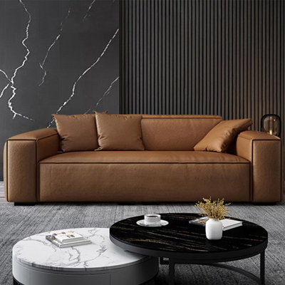 Brown Genuine Leather Standard Sofa cushion Loveseat