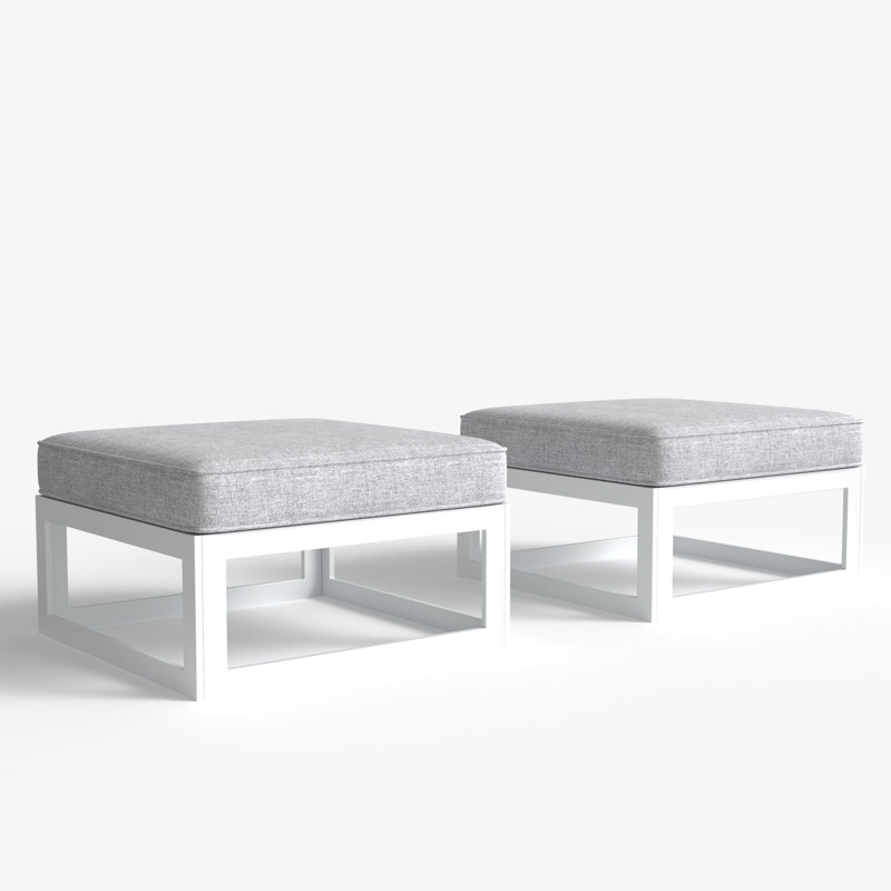 Layinsun Modern Aluminum Outdoor Modular Ottomans (set Of 2), Light Grey, White