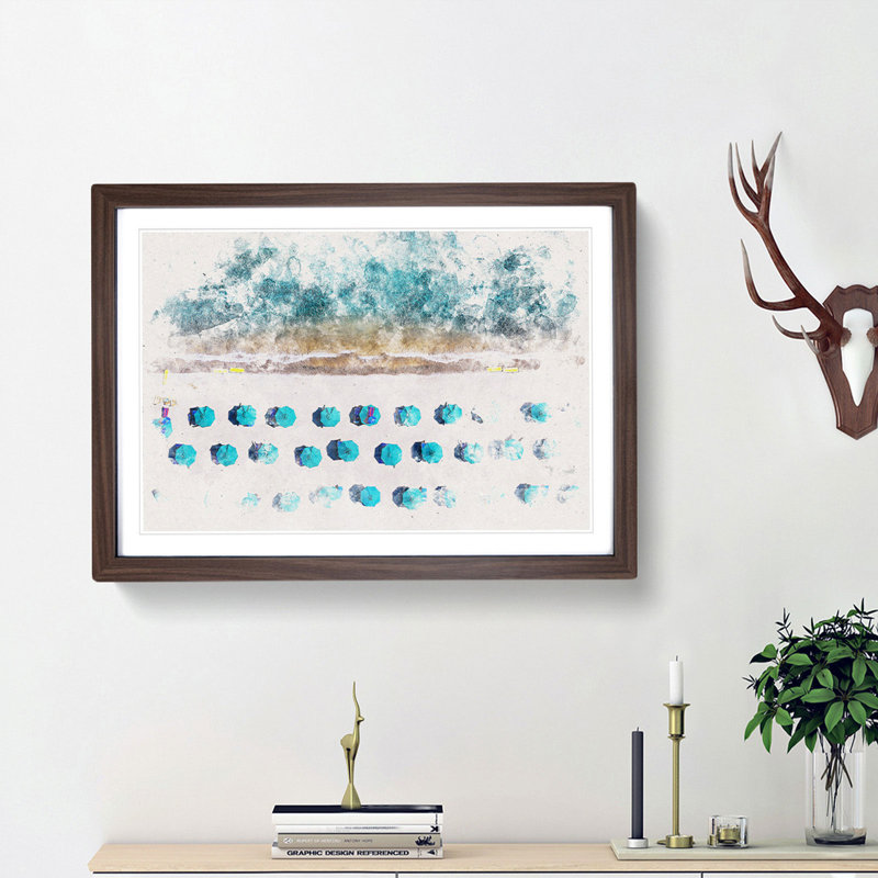 On the Beach - Picture Frame Graphic Art Print, Walnut Framed, 33cm H x 45cm W x 2cm D