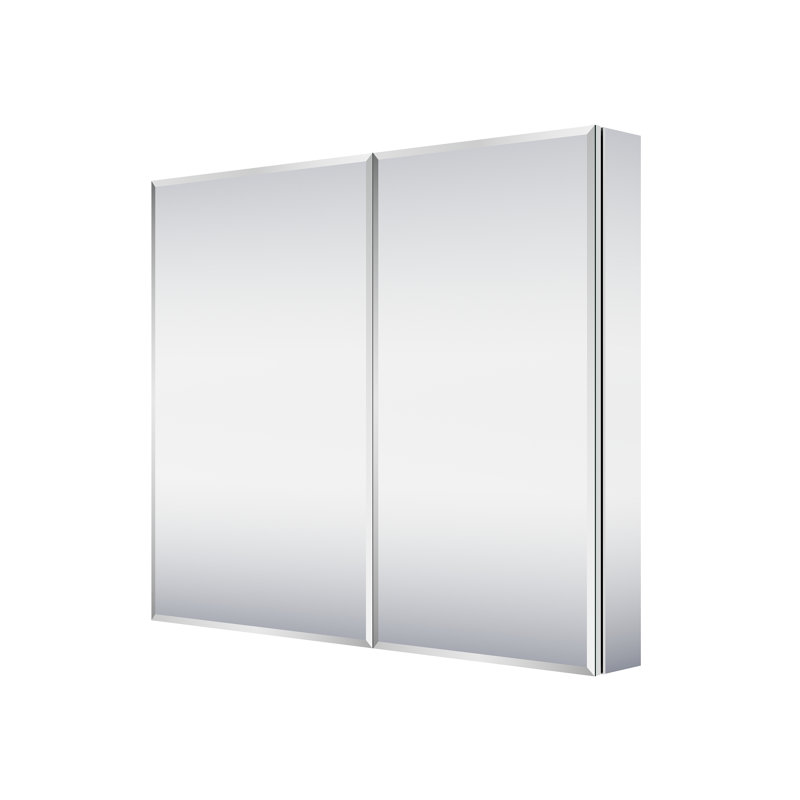 Ensemble miroir de salle de bain encastré ou en saillie de 91,4 cm (L) x 76,2 cm (H) avec armoire à pharmacie biseautée et étagères en verre ajustables