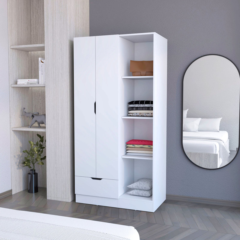 2-Door Armoire With Open Compartment, White
