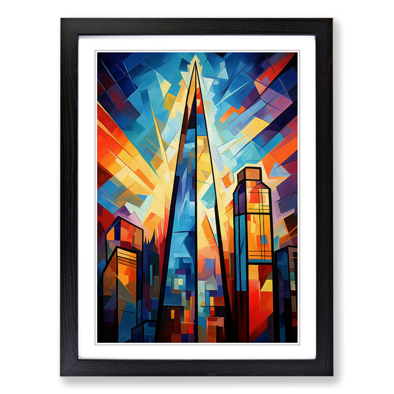 XYZ-FRM-V1223-6142 The Shard Cubism No.2 - Single Picture Frame Print on Wood, 34cm H x 25cm W x 2cm D, Black 