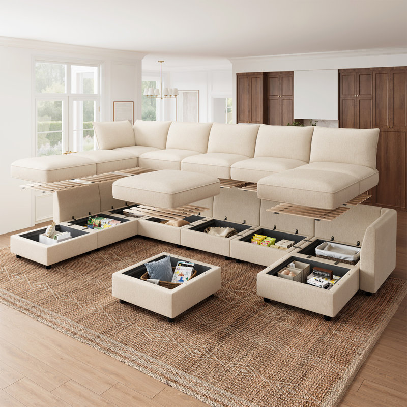 Canapé-lit modulaire en U avec rangement Tremee - beige, Polyester beige