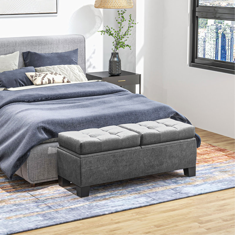 Fabric Upholstered Storage Bench, Gray