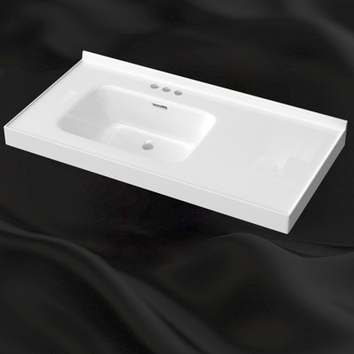 Comptoir de meuble-lavabo intégré à surface solide de gauche 43 po x l 22 po avec comptoir blanc avec lavabo et dosseret H 1-3 / 8 po