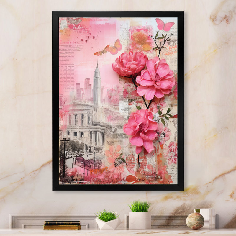 Golden Gate San Francisco, collage rétro rose I, impression sur toile, H 20 po x l 12 po x P 1 po, Cadre simple noir