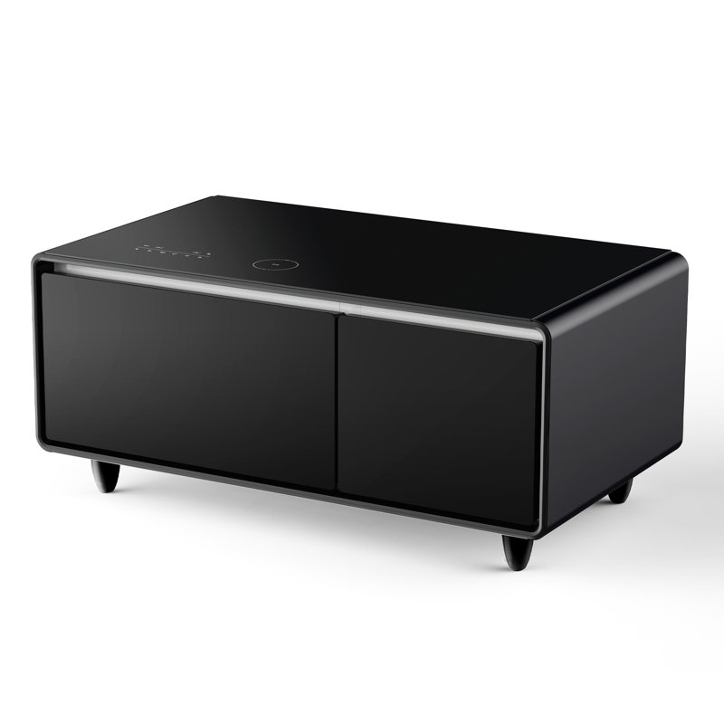 Rectangular Black Coffee Table With Refrigerated Drawers, Sound, Wireless Charging Dual Refrigeration, Charging, Ports,