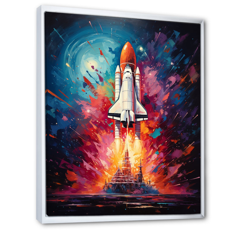 Rocketship Reson - art mural sur toile Rocketship, Cadre flottant blanc, H 44 po x l 34 po x P 1,5 po