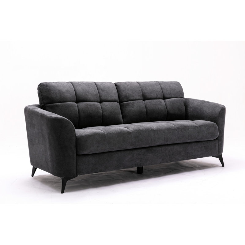 Gris avec coussins 79 po, profondeur d'assise 21,5 po, velours, ressorts ensachés gris 79 po, coussin, hauteur d'accoudoir 22 po, 19,5 po