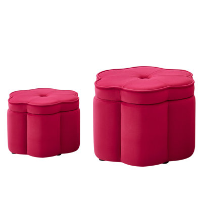 Modern Velvet Ottomans With Storage, Flower Petal Design For Living Room