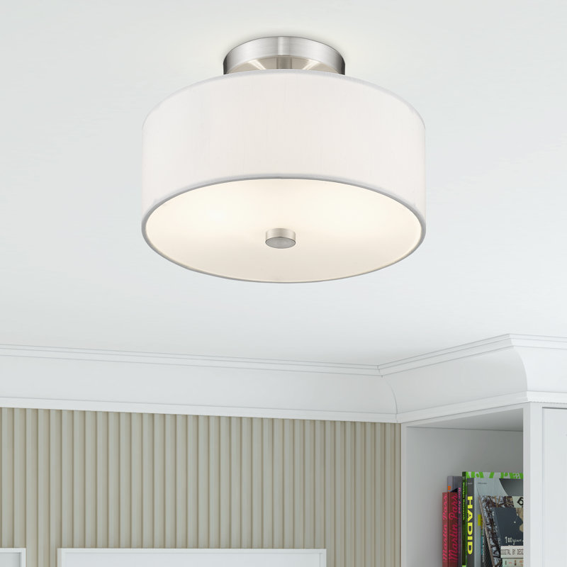 Flaire Fabric Semi Flush Mount, Brushed Nickel, 7.75" H x 13" W x 13" D