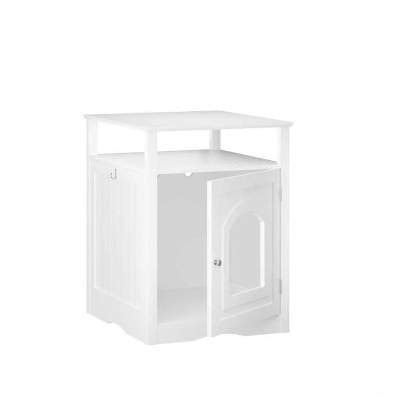 Meuble de litière pour chat, maison de chat en bois avec armoire fermée, litière cachée avec tablette de rangement, table d'appoint moderne pour salon ou chambre à coucher - blanc