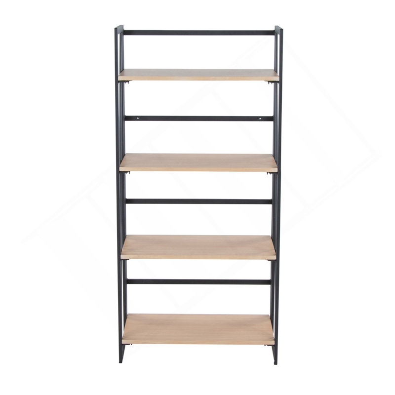 Contemporary Bookcase In Black Painted Metal And Natural Wood By Lumisource, Black