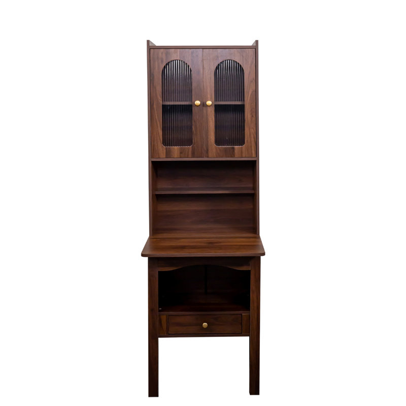 Poste de travail pliable en noyer - Armoire de bureau avec tablette et tiroir pour le rangement de bureau à domicile