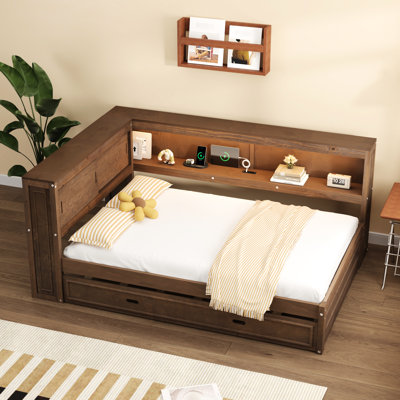 Full Size Daybed With Storage, Led, , And Trundle In Antique Wood - Modern Appeal, Long-Lasting Robust Hue