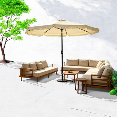 Portable Patio Umbrellas 8.8 Ft Adjustable Steel Fringe Shade for Modern Dining