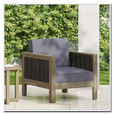 Fauteuil club d'extérieur en bois d'acacia avec accents en osier