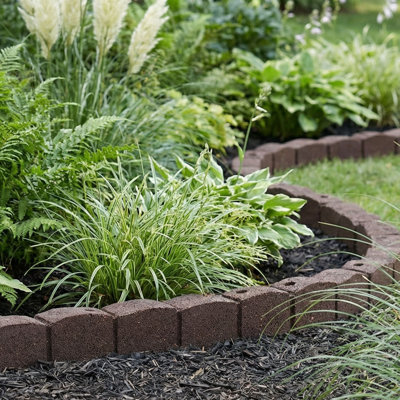 Tierra Verde 48"L Roman Stone Recycled Rubber Garden Border Kit, Earth, 2-Pack
