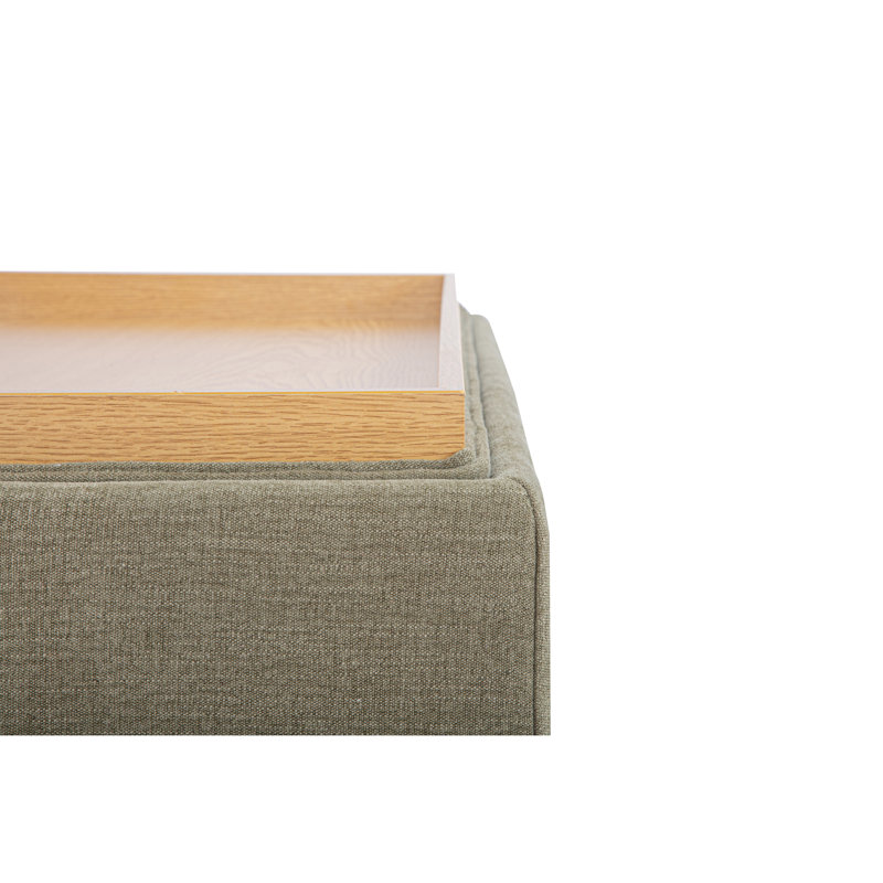 Upholstered Ottoman, Green Polyester/Linen