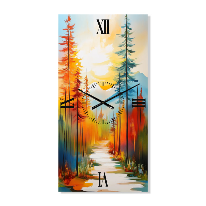 Horloge murale décorative Summit Sunrise Pines I - Paysage orange, H 32 po x l 16 po - Rectangle