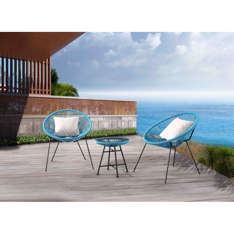 Ensemble de conversation de 3 pièces pour 2 personnes Millerstown, Turquoise