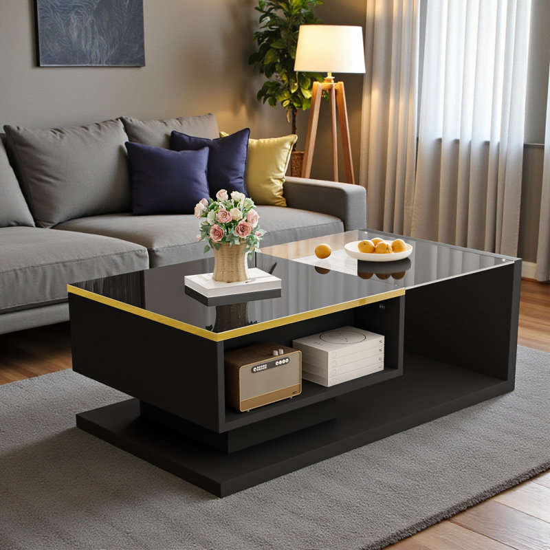 Pedestal Coffee Table with Storage, Black