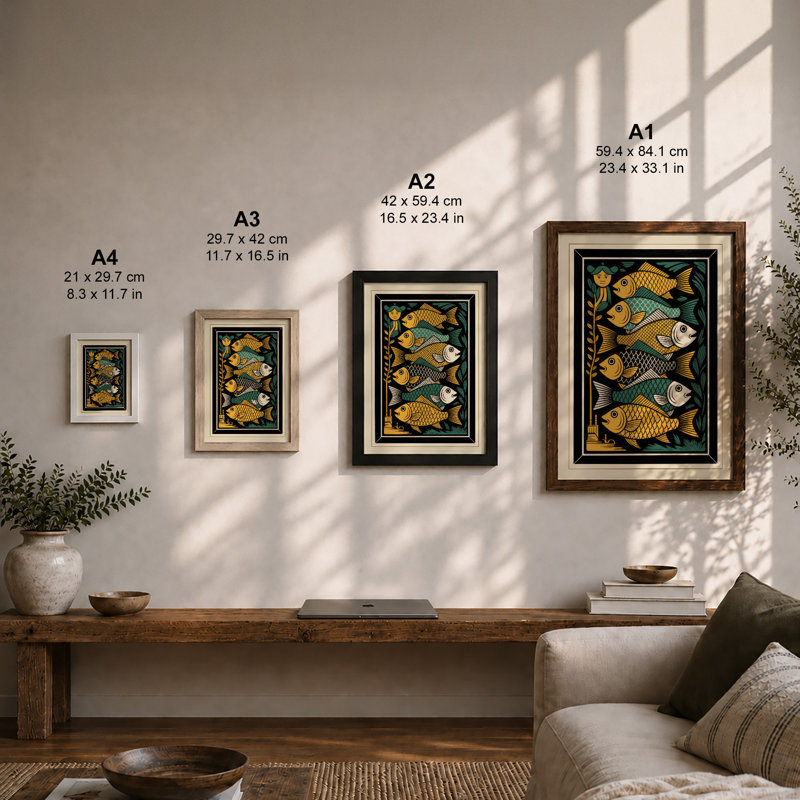 Fish in Gold and Turquoise Art Deco - Framed Print, Unframed, A1 - 84.1 x 59.4 cm