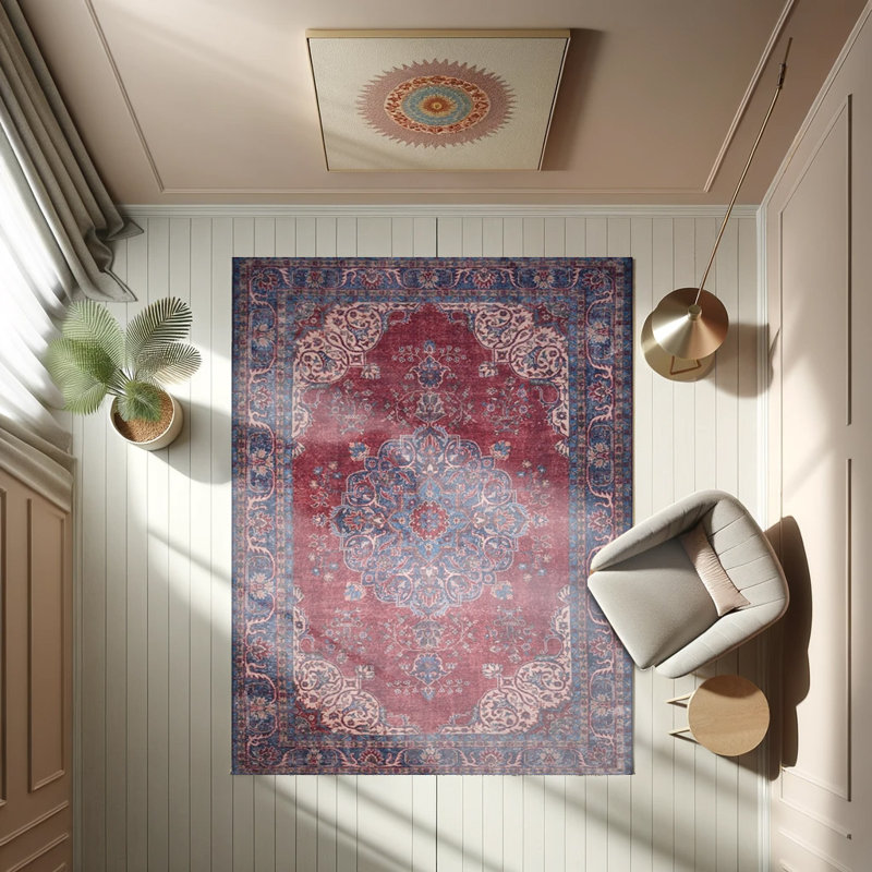 Tapis bleu marine à motif rétro tissé, Rectangle 3 pi 10 po x 5 pi 3 po