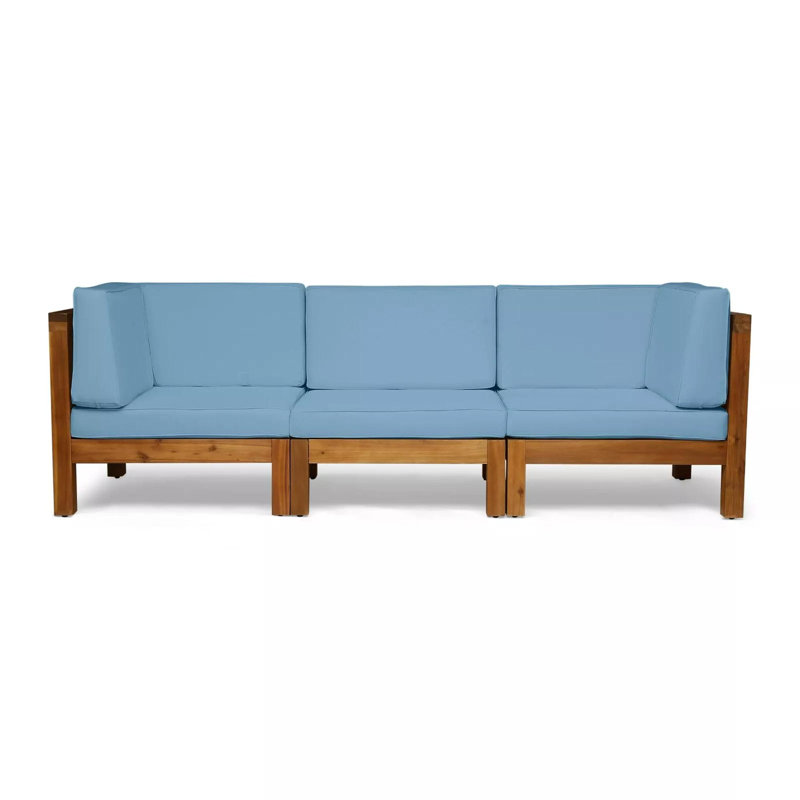 Ensemble de 3 pièces d'extérieur en bois massif, Bleu, Bois brun