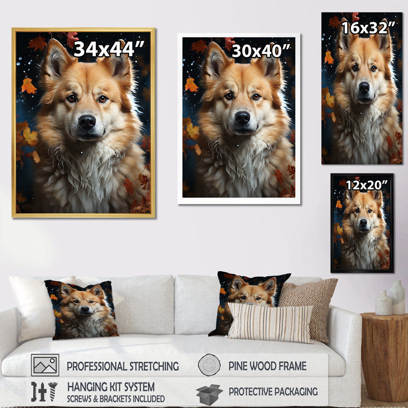 Chien Akita Aurora II sur toile, Cadre simple noir, H 40 po x l 30 po x P 1,5 po