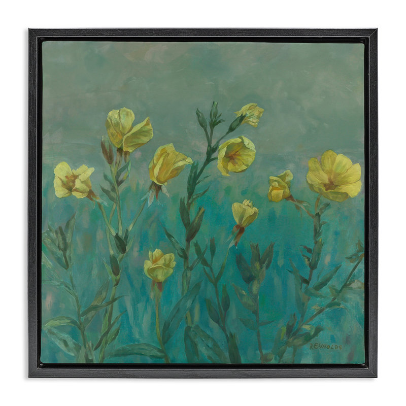 «Floral Buttercup Meadow Gray», art mural encadré par Graham Reynolds, H 25 po x l 25 po, Cadre flottant gris lustré
