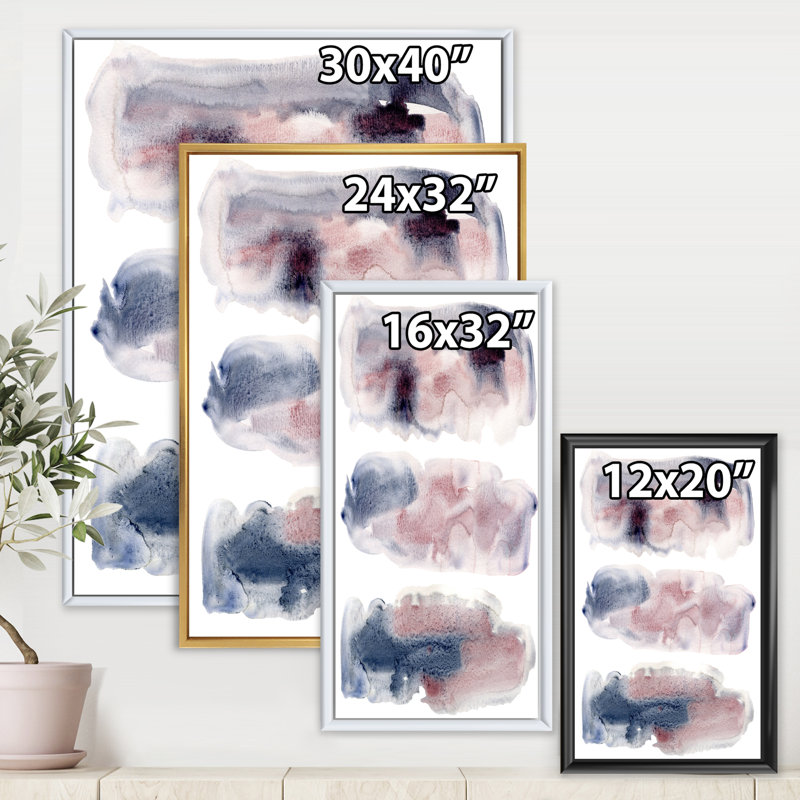 «Pink and Blue Clouds with Beige Spots I», peinture sur toile à cadre flottant, Toile encadrée d'or