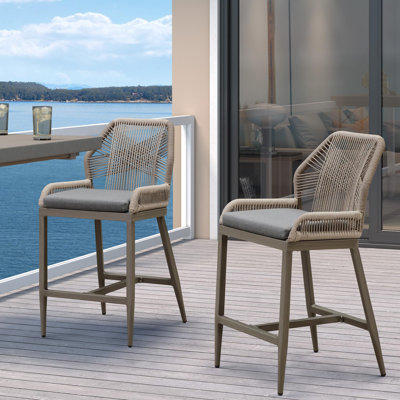 George Oliver Patio Aluminum Counter Height Bar Stools 24" H With Upgraded Fabric Cushion