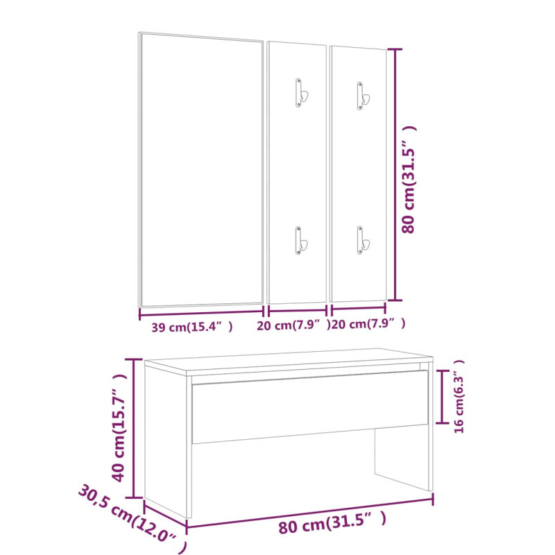 Ivens vidaXL Hallway Furniture Set Engineered Wood, Smoked Oak