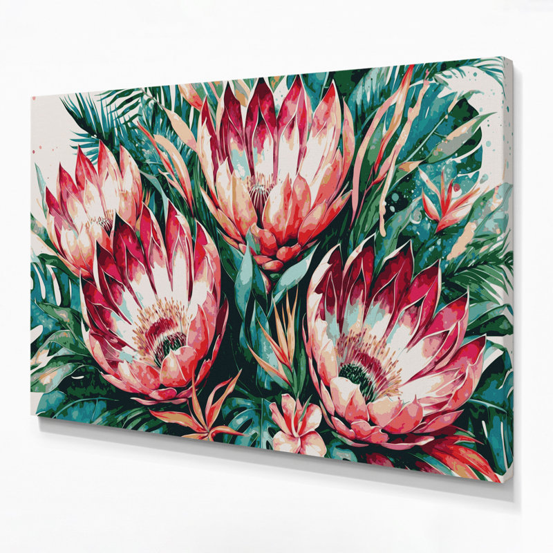 Art hawaïen sur toile brune Protea, H 11 po x l 14 po