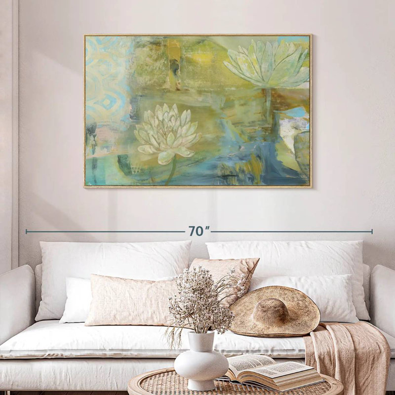 Lotus Dream, Cadre flottant en bois naturel, 46 po x 31 po