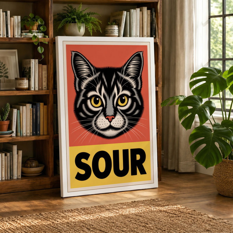 Sour Cat Retro - Wrapped Canvas, 24x16 - 61.0 x 40.6 cm, White Border