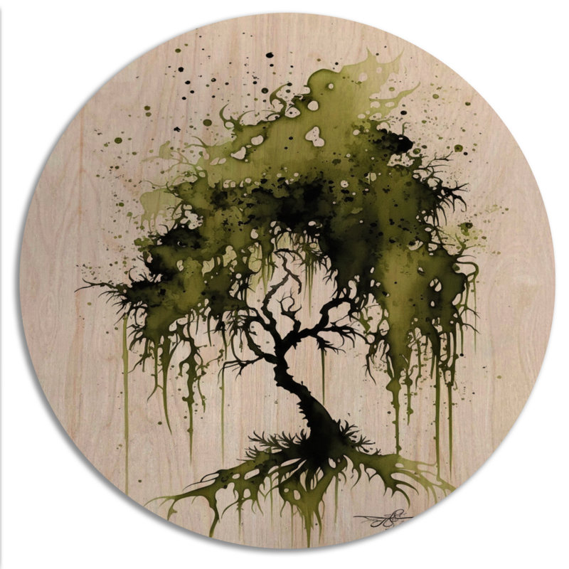 Arbre vert mousse espagnol - Art mural bois d'arbre - Bois de pin naturel, H 36 po x l 36 po x P 1 po