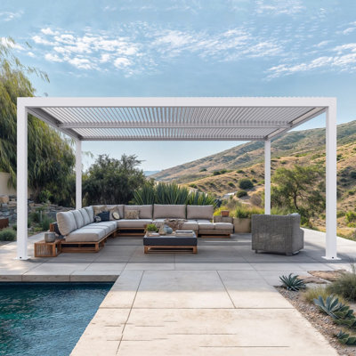 PURPLE LEAF Outdoor Louvered Pergola 11' x 15' White Aluminum Pergola Modern Shade Gazebo with 2 Independently Adjustable Rainproof Hardtop for Patio Garden Yard