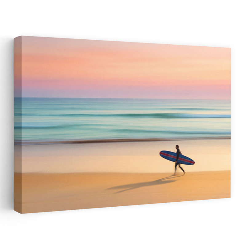 «Pastel Beach Surfer Dreamy Peaceful Serene Coastal», art mural, H 12 po x l 18 po