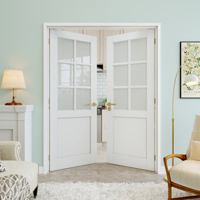 Portes doubles en verre givré de 6 po de 56 po x 80 po, remplacement de dalle de porte française, dalle de porte d'intimité en verre, à peindre et imperméable, combinaison pour porte de garde-manger, porte de buanderie, porte de placard, porte de pièce, porte de bureau personnel